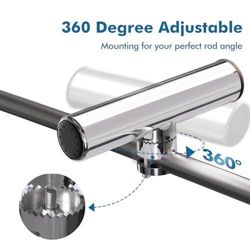 Fishing Rod Holder,360 Degree Adjustable Stainless Steel 316 Rail Mount Clamp Boat Rod Holders, Marine Grade Fishing Rod Pole Holder for Boat