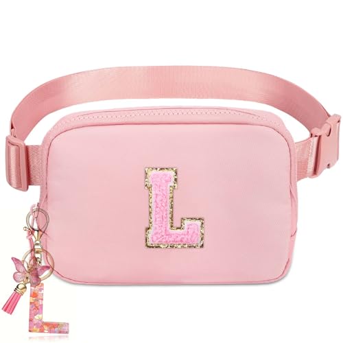 Personalized Belt Bag for Women Girls - Gifts for Girls 10-12 Years Old Fashion Mini Waist Packs with Adjustable Strap Trendy Travel Fanny Pack Crossbody Bags with Initial Letter - color: Pink, style: L