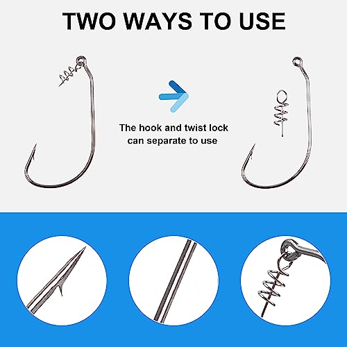 Swimbait Hooks Twist Lock Fishing Hook, 30pcs Worm Hooks with Centering Pin | Weedless Hooks, For Soft Plastic Lures, Bass Hooks, Unweighted Twistlock Hooks, Size 1/0 2/0 3/0 4/0 5/0, Freshwater Hooks - color: Mixed Sizes-30pcs