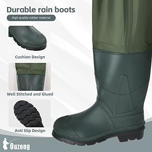 Kids Chest Waders for Toddler Children Waterproof with Insulated Boots - color: Green, size: 4/5
