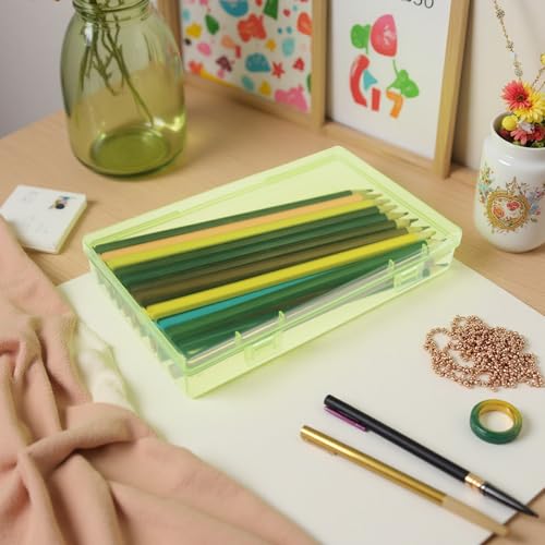 Goodma 4 Pieces Rectangular Plastic Storage Boxes, Green, 7.1x4.3x1.2 inch | Empty Organizer Containers, Hinged Lids, For Small Items and Craft Projects - color: Green, size: 7.1 x 4.3 x 1.2 in