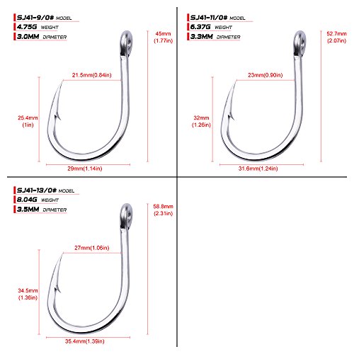 PROBEROS Fishing Hooks Extra Strong Stainless High Carbon Steel Jigging Jigs Big Large Bait Fish Hook Saltwater Circle Hooks Size 1/0-13/0 20pcs/Pack - size: 1/0#-20pcs/set