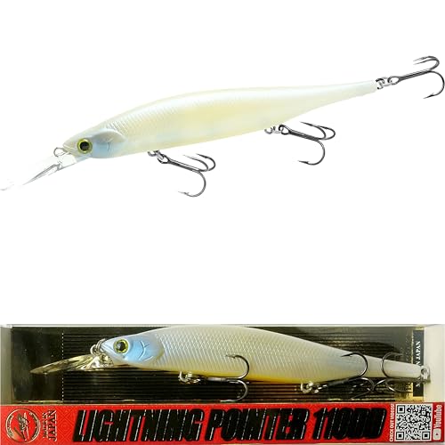 LUCKY CRAFT Lightning Pointer 110DD Deep Diver Freshwater Bass Fishing Lures, Jerkbait Suspending Fishing Lure for Bass & Walleye Fish, Long Casting Fish Gear Accessories for Tackle Box, - color: 445 French Pearl OB