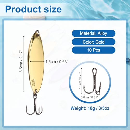 Fishing Spoons Lures, Metal Saltwater Treble Trout Lures Jigging Spoon with Treble Hooks Casting Spinner Baits - color: Gold, size: 18g / 3/5oz