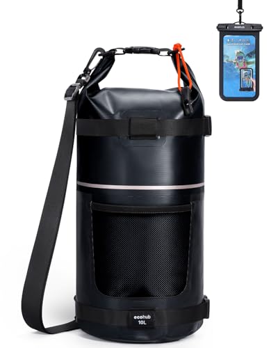 ECOHUB Waterproof Dry Bag for Women Men, 5L/10L/20L Roll Top Lightweight Dry Storage Bag Backpack for Travel Kayaking Hiking Floating with Waterproof Phone Case,Black - color: Black, size: 10L