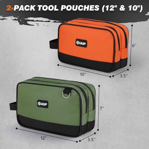 12 10" Small Tool Bag 2 Pack, Zipper Tool Pouch 2 Compartments, Utility ToolBag with Carrying Handle, Toolbox Organization, Screwdriver Storage Tool Box, Mechanic Men Dad Gifts, Orange/Green - color: Orange/Green 2Pack, size: 12"x7"&10" x 6"