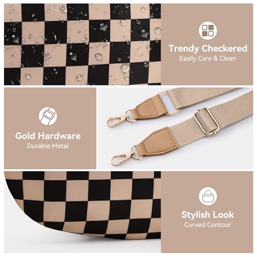 KALIDI Checkered Crossbody Bags for Women Travel Flat Fanny Packs for Woman Men Nylon Cross Body Purse Fashion Belt Bum Bag - color: Khaki Checkered