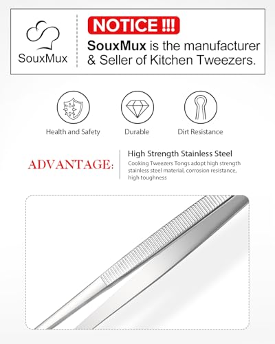 2 Pcs 10-inch Cooking Tweezers Tongs Precision Serrated Tips, Stainless Steel Professional Chef Tweezer Kitchen Tools for BBQ, Plating and Serving (Silver) - color: Silver, size: 10inch