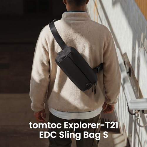 tomtoc Compact EDC Sling Bag 3L-10L, Minimalist Crossbody Bag Chest Shoulder Pack for Men Women, X-pac/Recycled Polyester - color: Black-s, size: S(Fits iPad Mini)