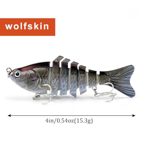 WOLFSKIN Fishing Topwater Lures Set for Bass Trout 3pcs 4in Multi Jointed Swimbaits Slow Sinking Fishing Baits Kit Lifelike Swimming Fish Freshwater, Saltwater (3pcs)