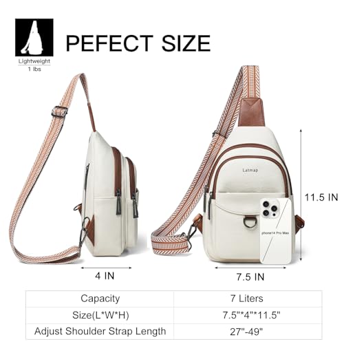 LATMAP 7L Sling Bag for Women Men Crossbody Belt Bag Small Travel Sling Backpack Anti Theft Chest Daypack Purse Faux Leather - color: Beige