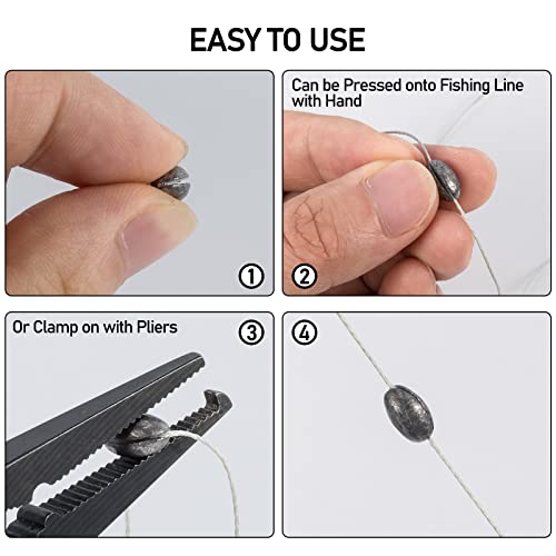 Dr.Fish 100 Pack Oval Split Shot Sinkers, Lead Fishing Weight Clip On Fishing Line Tackle Fly Fishing Freshwater Crappie Trout - size: 1/20oz