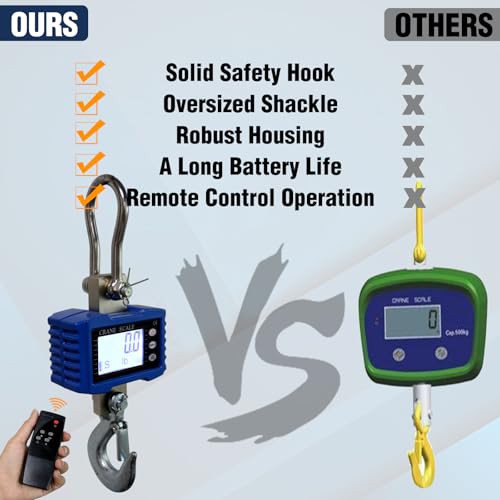 Digital Crane Scale,4410lb/2T Heavy Duty Digital Hanging Scale,Crane Scale Industrial with Remote Control and LCD Screen,High Precision Electronic Weighing Crane Scale for Market,Factory,Construction - size: 2T