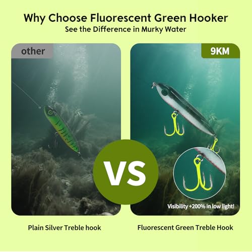 9KM DWLIFE Treble Hooks 10Pcs Fluorescent Green Triple Hooks High Carbon Steel Catfish Hooks Corrosion-Resistant Saltwater Fishing Hooks - size: 1#