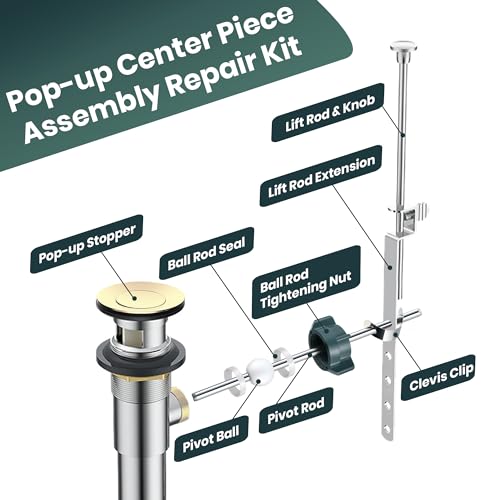 Enhon 2 Pack Pop up Center Piece Assembly, Compatible with Pfister Pop up Stopper PS2673, Bathroom Sink Stopper Replacement with Seal Tape, Pivot Rod Bathroom Universal Sink Repair Kit