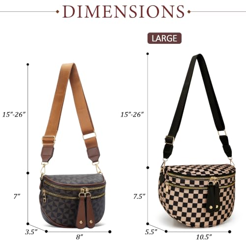 KKXIU Crossbody Sling Bag for Women Trendy Fanny Pack Vegan Leather Chest Bag | Trendy - color: Large-Khaki Checkered