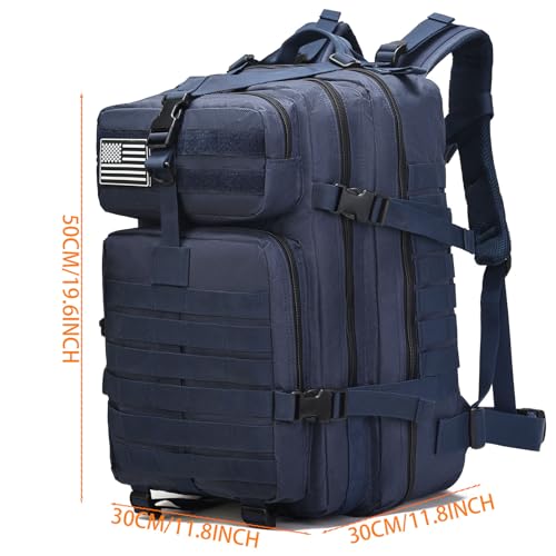 Tactical Backpack for Men, 45L Military Gym Backpacks, Large 3-Day Assault Pack Bug Out Bag MOLLE Daypack for Rucking Fishing Camping (Dark blue) - color: Dark Blue