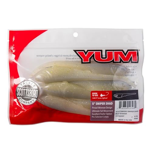 YUM Sniper Shad Soft Plastic – Realistic Minnow Bass Fishing Lure, Jig Head & Underspin Trailer, 3” 4” 5” Sizes, Multiple Colors - color: Milk Shaker, size: 5"