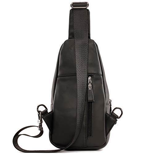 Hebetag Leather Sling Bag Hiking Daypack for Men Women Outdoor Travel Camping Fishing Crossbody Shoulder Chest Pack Daypack Small Black - color: #05black