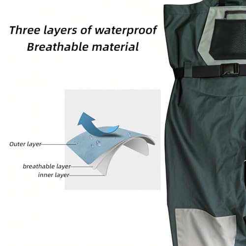 Stockingfoot Fishing Waders for Man, Breathable Waterproof Chest Waders with Neoprene Feet, Reinforced River Fishing Waders for Fly Fishing