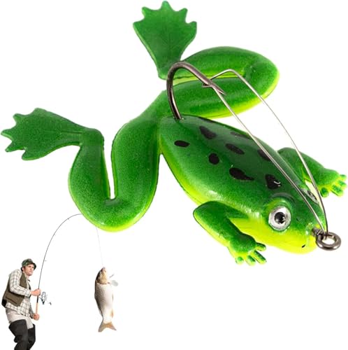 Green Frog Lures for Bass Fishing Topwater Frog Realistic Bass Swimbait Soft Floating Bait Artificial Bass Lure for Pike Saltwater Freshwater Bass Trout,Fishing Soft Lures, Baits and Attractants