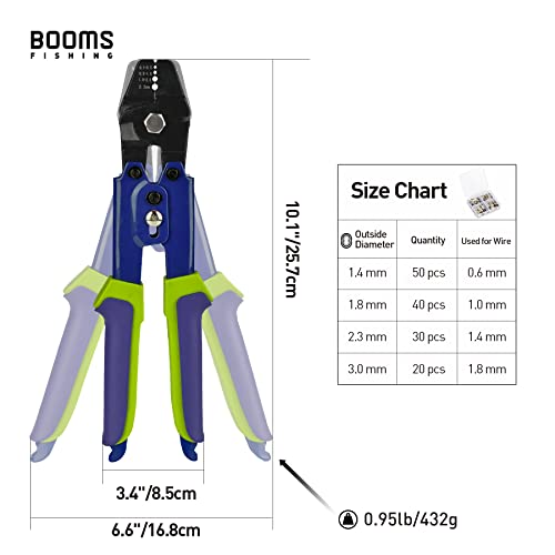 Booms Fishing CP1 Fishing Crimping Pliers, High Carbon Steel Fishing Plier Wire Rope Leader Crimping Tool, 10 inch Crimpers Swager with Ergonomic Handle - style: Blue with 140pcs Sleeves