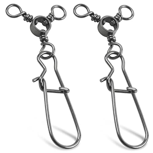 AGOOL Fishing 3 Way Swivel Snaps - 30pcs T-Turn Fishing Swivels Triple Swivels Cross Line Duo Lock Snap Swivels Fishing Lure Connectors Fishing Tackle for Trolling Catfish Rig Saltwater Freshwater - size: 4# (46lb) - 30pcs