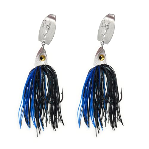 Reaction Tackle Tungsten Bladed Swim Jig Heads - Vibrating Chatter Jig with Silicone Skirt for Bass Walleye Pike (2-Pack) - color: Black/Blue, size: 1/2 Oz