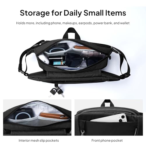 TOPEAST Waist Pack 4L Large Capacity Fanny Pack with Hidden Water Bottle Pocket, Water Resistant Crossbody Sling Bag for Men Women, Adjustable Belt Bag for Hiking Running Travel Cycling - color: BLACK