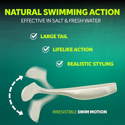 Soft Plastic Paddle Tail Swimbaits – 3 1/4", 4" & 5" Soft Plastic Fishing Lures with Extra-Large Tail for Lifelike Swimming Action – Freshwater & Saltwater - color: Pearl White, size: 3 1/4 Inch - 12 Pack