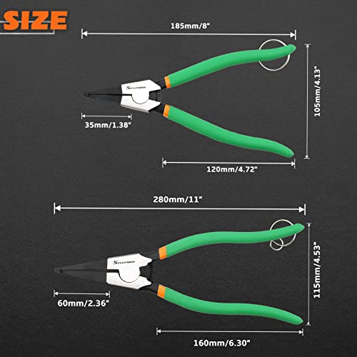 SPEEDWOX 2 Pcs Special Angle Tip Lock Ring Pliers Set for Removing & Installing Gearshift Locking & Spring Loaded Snap Rings - style: 8"&11" with hole