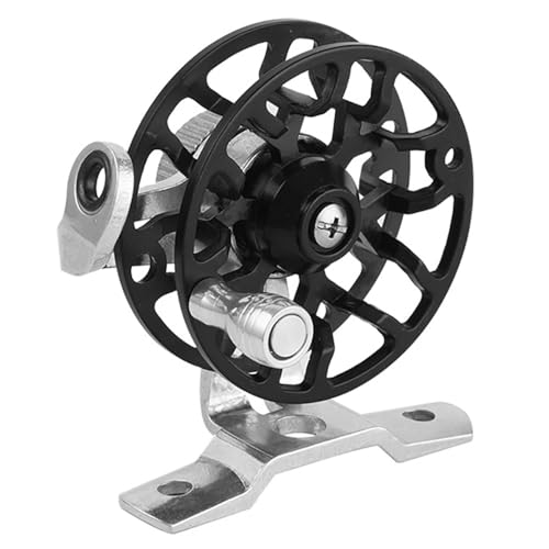 Winter Fishing Reel All Metal 1.76oz(50g) Lightweight 2.1inch(53mm) Upgrade Base Right Hand Mini Fly Wheel for Trout Pike Ice Fishing Tackle - color: Black