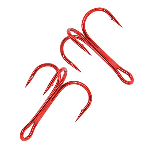 Red Fishing Treble Hooks Kit, High Carbon Steel Hooks Strong Sharp Round Bend for Lures Baits Saltwater Freshwater Bass Fishing 100pcs Mixed 5 Size 2# 4# 6# 8# 10# - color: 100pcs Red Treble Hooks