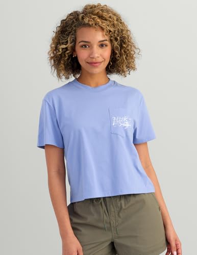 HUK Womens Short Sleeve Performance Tee, Fishing T-Shirt for Women - color: Caught Up - Lightning Sky, size: X-Small