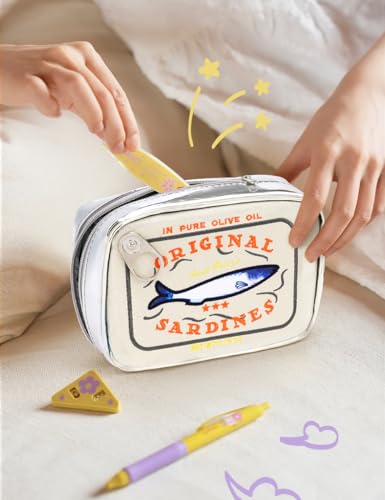 Cessfle Canned Sardines Makeup Bag, Funny Sardine Tin Fish Cosmetic Bag, Creative Cute Makeup Bag Kawaii Pencil Case Pouch, Coquette Make up Pouch for Women - color: Beige