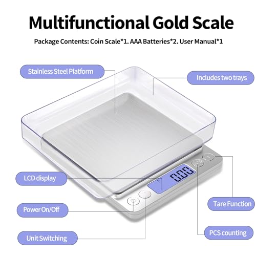 SKEAP 1kg/0.01g Gram Scale 0.01g Accuracy, Silver Food Scales Kitchen Digital Weight Grams & OZ, Jewelry Scale, High Accuracy Gram Scale, Digital Scale with Charging,Batteries and USB Cable Included - size: Silver,1kg /0.01g