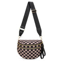 Pure Colour Crossbody Bum Bags for Women Spacious Checkered Cross body Bag Nylon Trendy Fanny Pack for Travel - color: Khaki Black Checkered