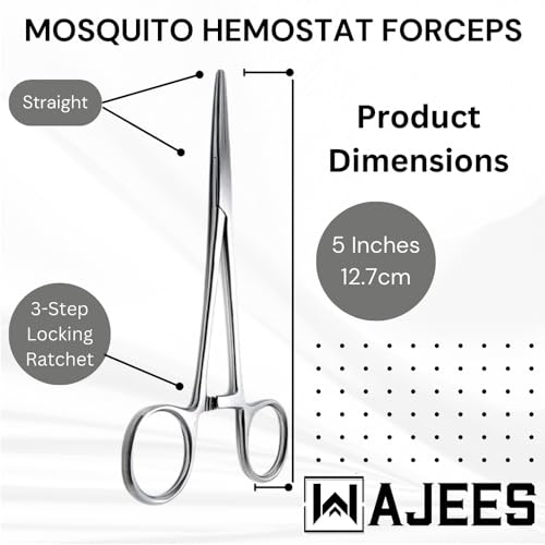 Mosquito Hemostat Forceps Tweezers 5" Straight Hemostat Clamps, Fishing Forceps Locking Small Forceps Stainless Steel Hemostats Surgical Clamps Hemostats for Nurses, Fishing Hemostats Straight - color: Silver Straight, size: 5"