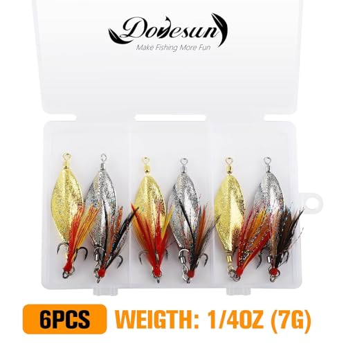 Dovesun 6 pcs Fishing Jigging Spoon Lures for Freshwater Saltwater Casting Spoon with Treble Hook Jig Swivel Hard Metal Spinner Baits for Bass Trout Pike Salmon 1/5oz 1/4oz 3/8oz 1/2oz - color: 6pcs-1/4oz-7G