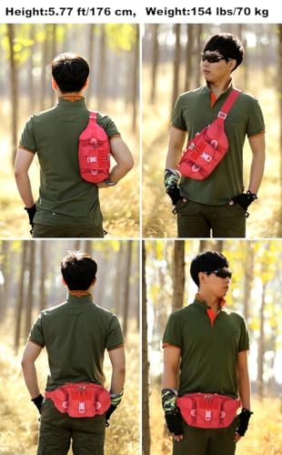 ArcEnCiel Tactical Fanny Pack for Men Women Waist Bag Hip Belt Outdoor Hiking Fishing Bumbag with Patch（Red） - color: Red