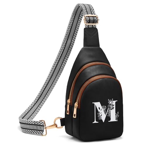 Viverte Crossbody Bags for Women Initial Sling Bag Cross Body Fanny Packs Personalized Gifts for Mom Women Wife - color: Black with Brown, style: M