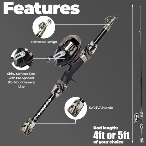 DaddyGoFish Kids Fishing Pole - Rod Reel Combo Tackle Box Starter Set - First Year Small Gear Kit for Boys Girls Toddler Youth Age Beginner Little Children - color: Black (Essential Set), size: 5ft
