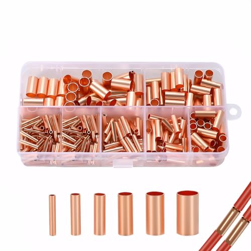 250pcs Wire Terminal connectors 7Size Electrical Butt Connector Copper Tube Connector Kits with Heat Shrink Tubing Wire Ferrules Kits