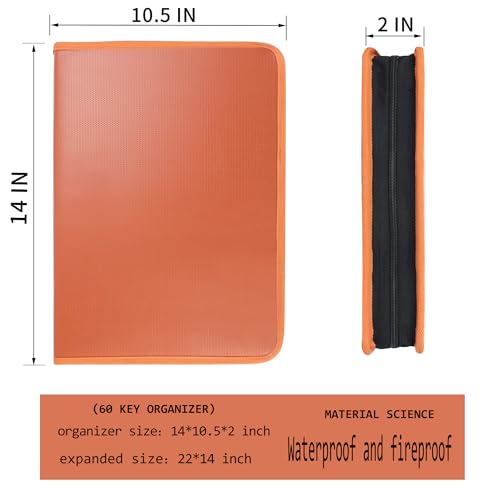 Sdstone Zippered Key Organizer Case Waterproof and Fireproof Key Binder with 60 Hooks and Tags Portable Key Storage, Key Box Organizer for Offices Real Estate Agencies Hotels and Rental Management - color: Brown, size: 60