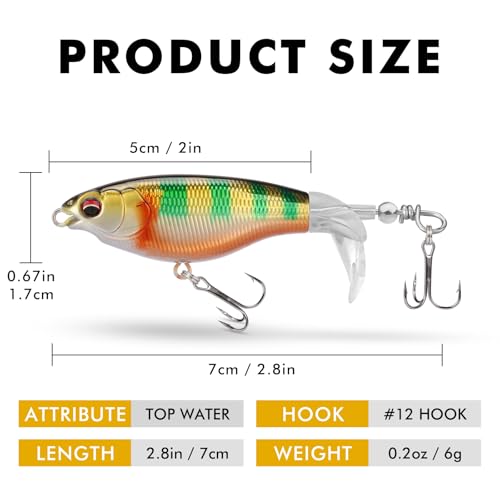 TRUSCEND Popobait Easy Catch Fishing Lures with BKK Hooks, Instant Startup, Longer Cast, Balanced Spray/Sound/Swim, Plopper Topwater Lures for Bass, Trout, Pike, Walleye, Freshwater Saltwater Fishing - color: B-2.8",0.2oz