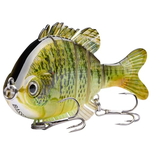 BASSDASH SwimPanfish Multi Jointed Panfish Bluegill Swimbaits Hard Topwater Bass Lures Fishing Lure Crank Saltwater 3.5in/0.85oz - color: Green Pumpkinseed