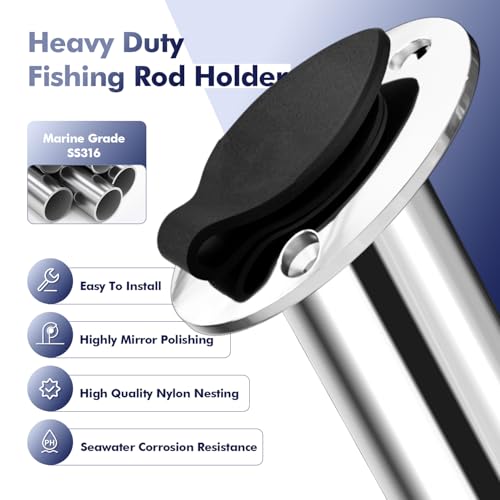 2Pcs Rod Holders for Fishing Boat, Heavy Duty 316 Stainless Steel Fishing Rod Pole Holder, Flush Mount, 15/30/90 Degree - color: Silver - Black Insert, size: 15 Degree with Cap