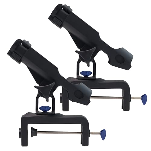 HiUmi Fishing Boat Rods Holder with Large Clamp Opening 360 Degree Adjustable Fishing Rod Racks Folding Holder - color: RH30-2Pack