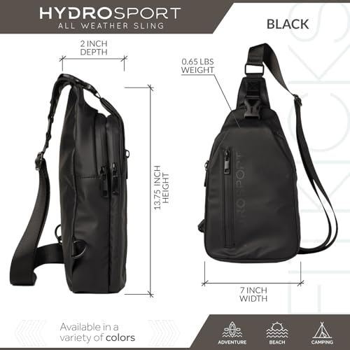 FITKICKS Hydrosport All Weather Sling Bag Unisex Crossbody Travel Hiking Chest Bag - color: Midnight Black