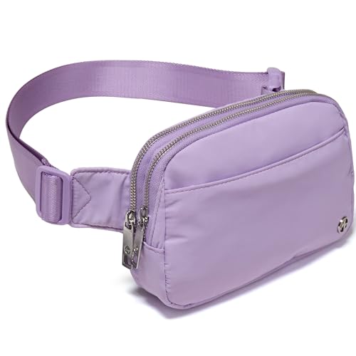 Pander Everywhere Belt Bag for Women, 5 Zipper Pockets Nylon Crossbody Fanny Pack Purse (Lilac Purple). - color: Lilac Purple